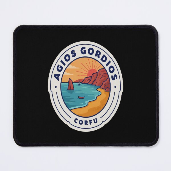 Item preview, Agios Gordios Vintage Travel Sticker – Retro Corfu West‑Coast Beach Illustration designed and sold by stickercuffs.