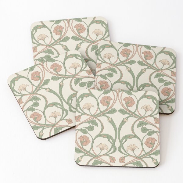 Item preview, Elegant Art Nouveau Floral Pattern | Flowing Vines & Peach Roses Seamless Repeat designed and sold by Midnight Veil Designs.