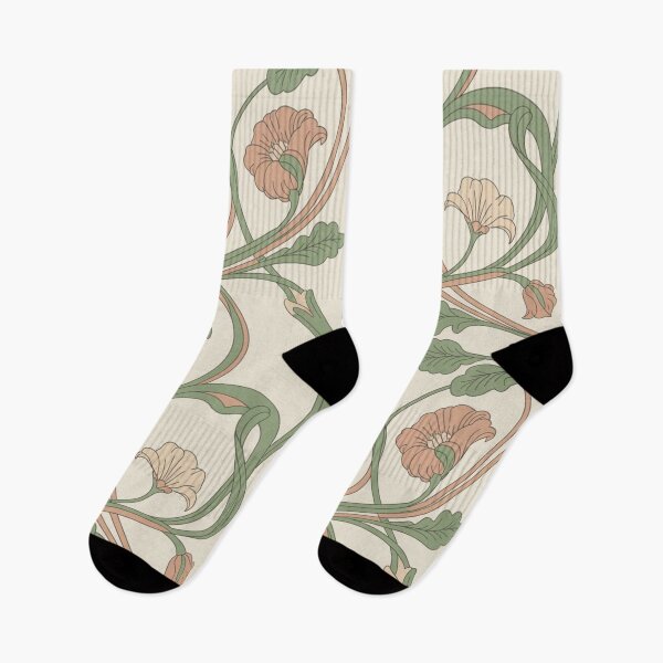 Item preview, Elegant Art Nouveau Floral Pattern | Flowing Vines & Peach Roses Seamless Repeat designed and sold by Midnight Veil Designs.