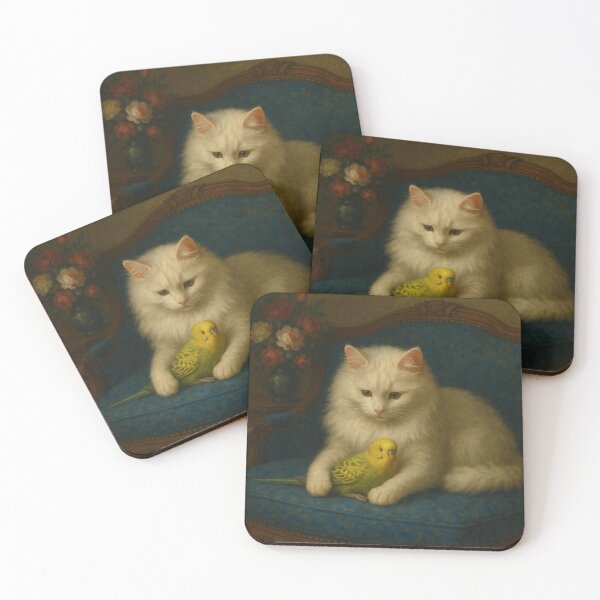 Item preview, Budgie Mucki and Angora Cat Catlyn – Gentle Closeness designed and sold by LegademaArt.