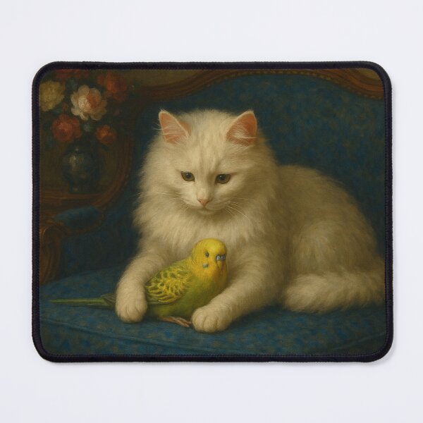 Item preview, Budgie Mucki and Angora Cat Catlyn – Gentle Closeness designed and sold by LegademaArt.