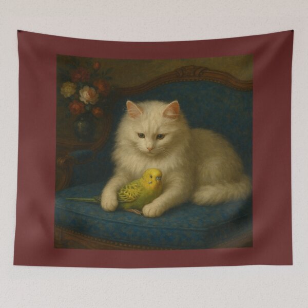 Item preview, Budgie Mucki and Angora Cat Catlyn – Gentle Closeness designed and sold by LegademaArt.
