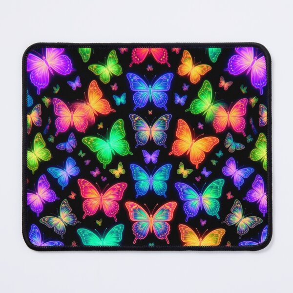 Item preview, Neon Glowing Butterflies Pattern - Psychedelic Rainbow Butterfly Art designed and sold by ExploreAura Studio.