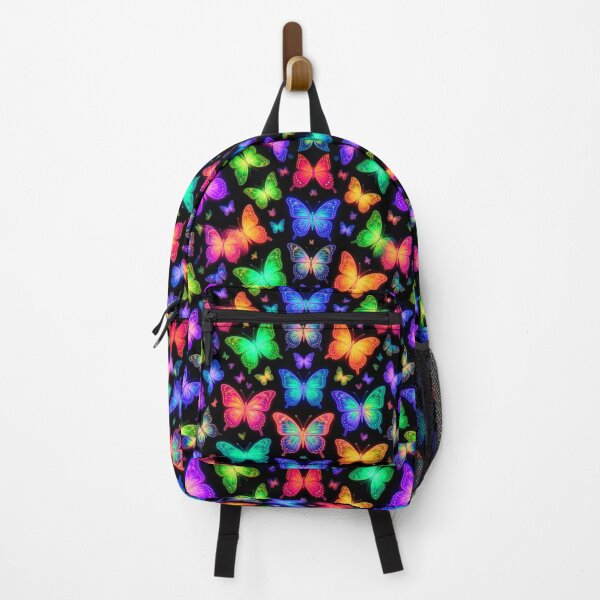 Item preview, Neon Glowing Butterflies Pattern - Psychedelic Rainbow Butterfly Art designed and sold by ExploreAura Studio.
