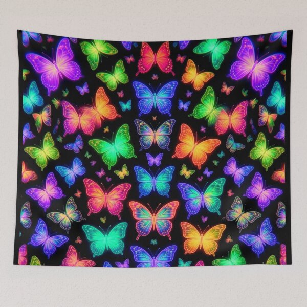 Item preview, Neon Glowing Butterflies Pattern - Psychedelic Rainbow Butterfly Art designed and sold by ExploreAura Studio.