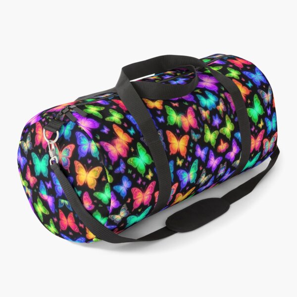 Item preview, Neon Glowing Butterflies Pattern - Psychedelic Rainbow Butterfly Art designed and sold by ExploreAura Studio.