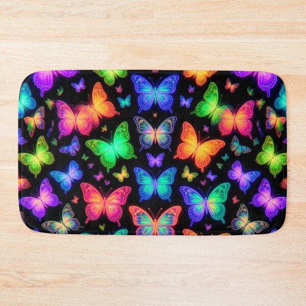 Item preview, Neon Glowing Butterflies Pattern - Psychedelic Rainbow Butterfly Art designed and sold by ExploreAura Studio.