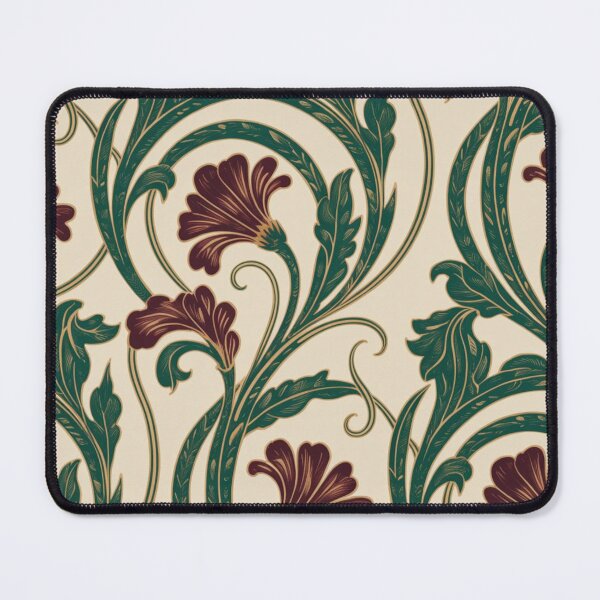 Item preview, Elegant Art Nouveau Floral Pattern | Dark Green Maroon Vines Seamless Repeat designed and sold by Midnight Veil Designs.