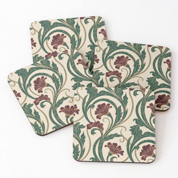 Item preview, Elegant Art Nouveau Floral Pattern | Dark Green Maroon Vines Seamless Repeat designed and sold by Midnight Veil Designs.