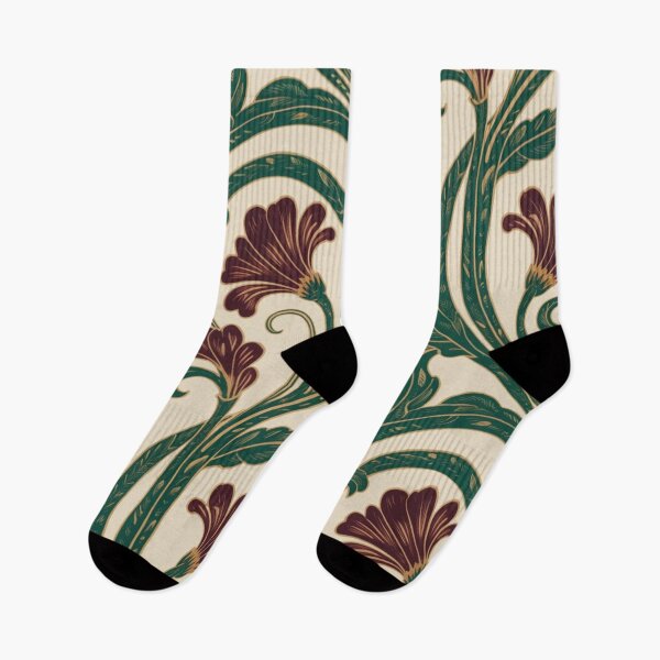 Item preview, Elegant Art Nouveau Floral Pattern | Dark Green Maroon Vines Seamless Repeat designed and sold by Midnight Veil Designs.