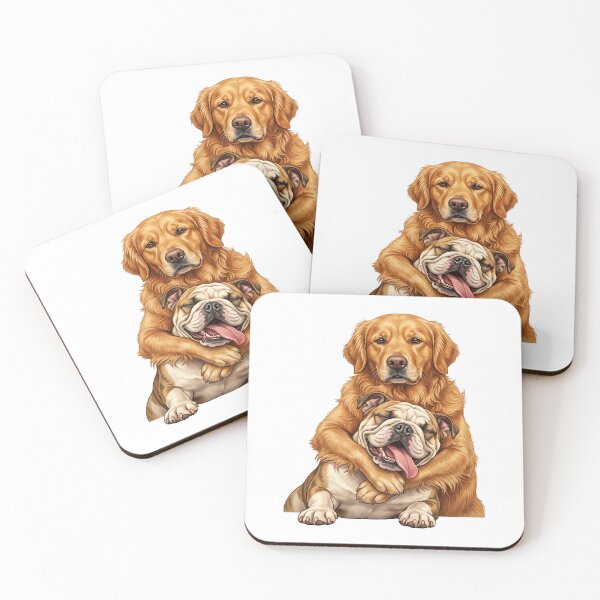 Item preview, Cute Golden Retriever Hugging A Bulldog designed and sold by TeeARTHY.