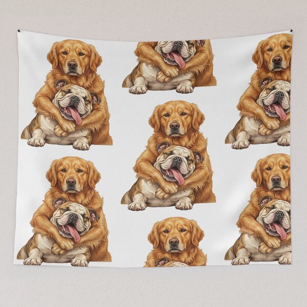 Item preview, Cute Golden Retriever Hugging A Bulldog designed and sold by TeeARTHY.