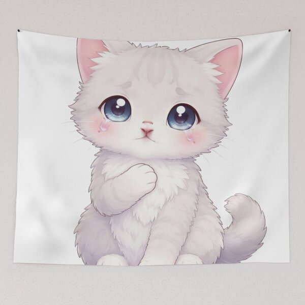 Item preview, Sad White Kitten Kawaii designed and sold by PurrfectClubArt.
