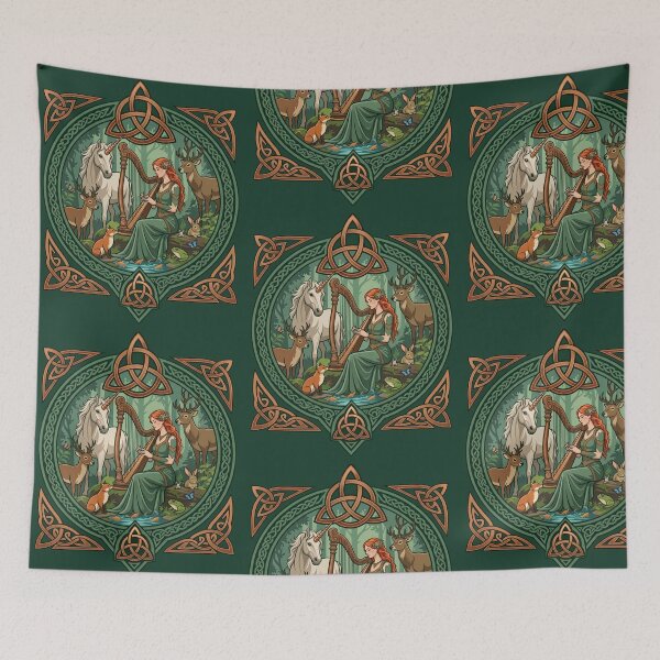 Item preview,  Celtic Trinity Knotwork Harp Playing Fantasy Forest designed and sold by TeeARTHY.