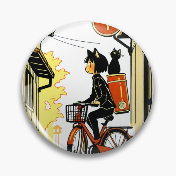 Item preview, Character - Ramen Delivery Black Cat Orange Bike designed and sold by DoodyPets.