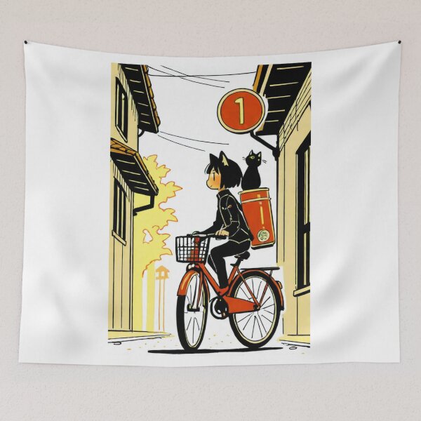Item preview, Character - Ramen Delivery Black Cat Orange Bike designed and sold by DoodyPets.