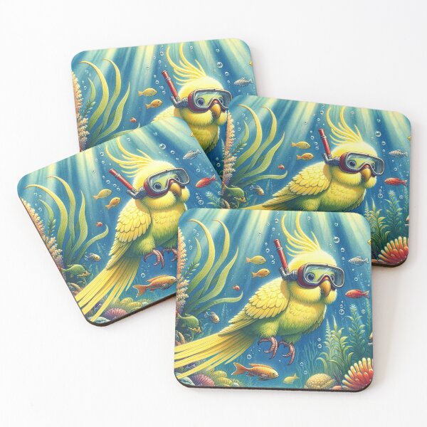 Item preview, Budgie Mucki’s Summer Holidays - Dive Through the Glowing Coral Realm designed and sold by LegademaArt.