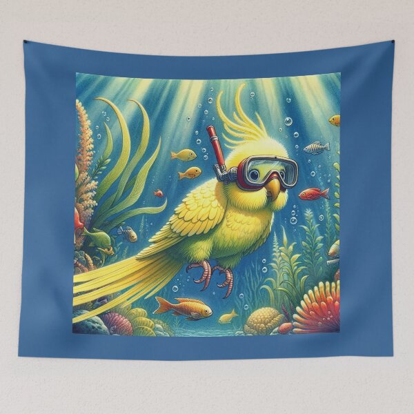 Item preview, Budgie Mucki’s Summer Holidays - Dive Through the Glowing Coral Realm designed and sold by LegademaArt.