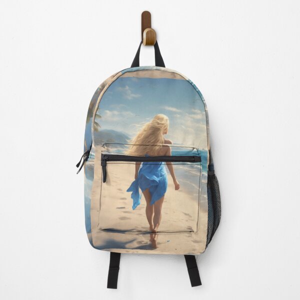 Item preview, Blonde Girl in Blue Dress Walking on Tropical Beach designed and sold by UmSkelig834.