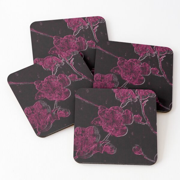 Item preview, Dark Crimson Cherry Blossom – Neon Botanical Art | Chromatic Collection designed and sold by BatNature.