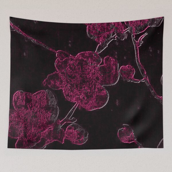 Item preview, Dark Crimson Cherry Blossom – Neon Botanical Art | Chromatic Collection designed and sold by BatNature.