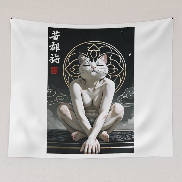 Item preview, Character - Zen Monk Cat White Gold Halo Black BG designed and sold by DoodyPets.