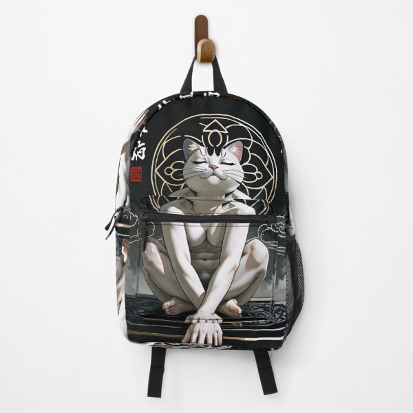 Item preview, Character - Zen Monk Cat White Gold Halo Black BG designed and sold by DoodyPets.