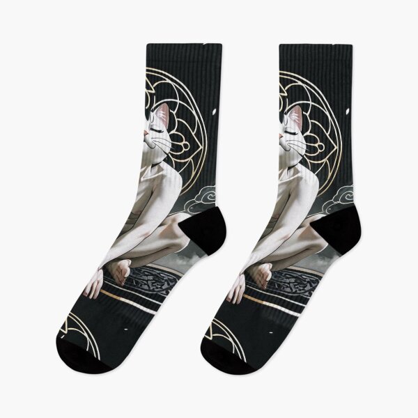 Item preview, Character - Zen Monk Cat White Gold Halo Black BG designed and sold by DoodyPets.