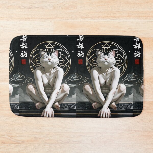 Item preview, Character - Zen Monk Cat White Gold Halo Black BG designed and sold by DoodyPets.