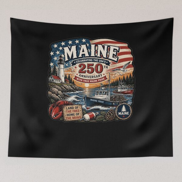 Item preview, Maine 250th USA Anniversary Lighthouse Lobster Boat designed and sold by No Limits T-Shirts.