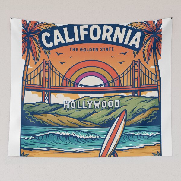 Item preview, California Graphic Design with Golden Gate Bridge and Hollywood Sign designed and sold by GraphIt Designs.