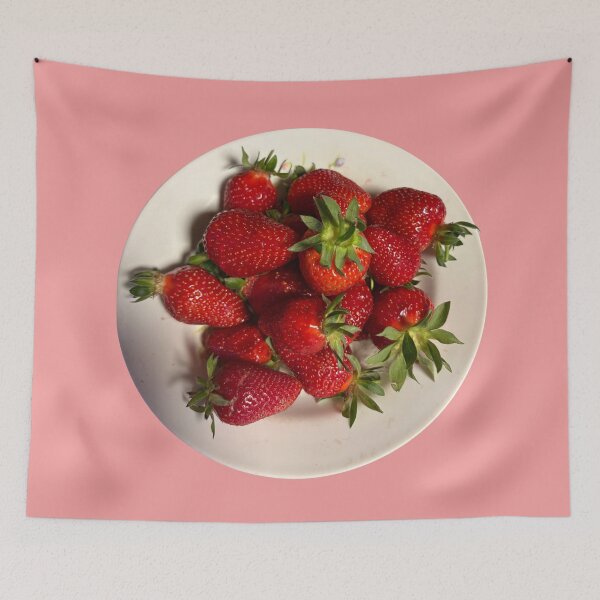 Item preview, Fresh Red Strawberries on White Plate Summer Botanical Art designed and sold by Utopian-Magic.