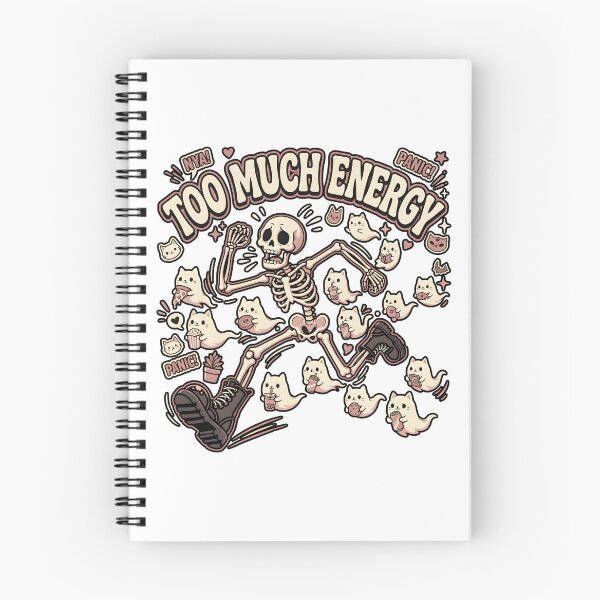 Item preview, Panicking Cartoon Skeleton Running In Combat Boots Surrounded By Flying Cute Ghost Cats designed and sold by MisteryDesigner.