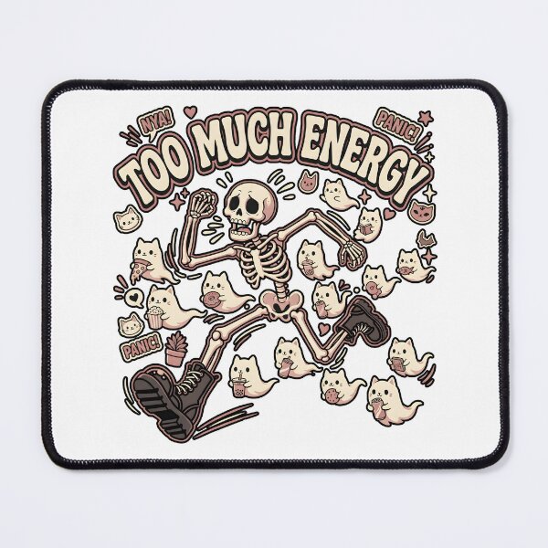 Item preview, Panicking Cartoon Skeleton Running In Combat Boots Surrounded By Flying Cute Ghost Cats designed and sold by MisteryDesigner.