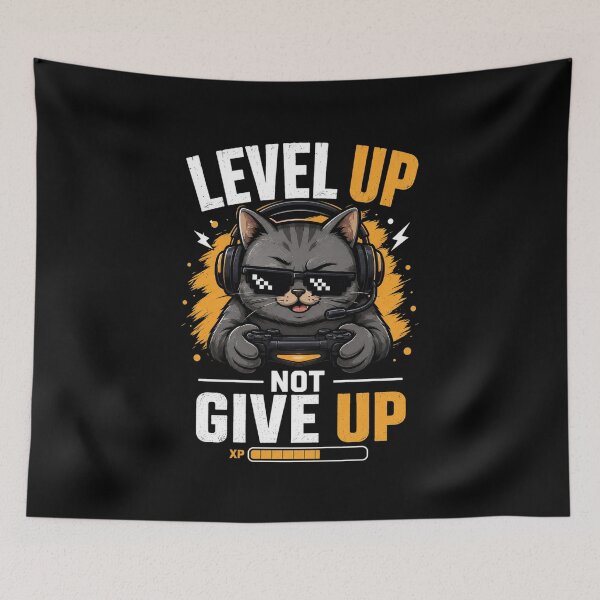 Item preview, Level Up, Not Give Up – Funny Gamer Cat Design designed and sold by MarketWolf.