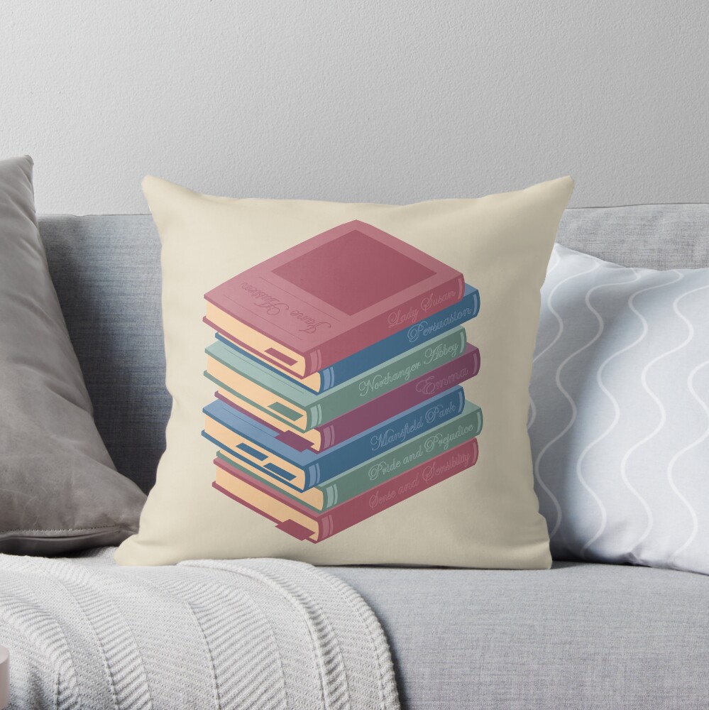 Jane Austen novels pile of books Throw Pillow