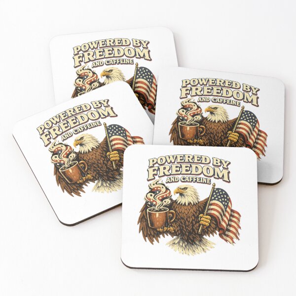 Item preview, Patriotic Eagle Coffee T-Shirt — Powered By Freedom and Caffeine designed and sold by CerealBoxInk.