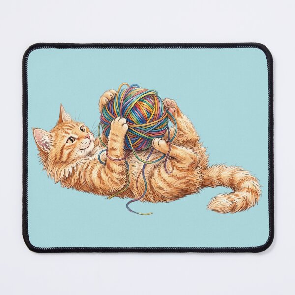 Item preview, Fluffy Ginger Cat Playing with Multicolored Yarn Ball designed and sold by FloreDreamStudio.