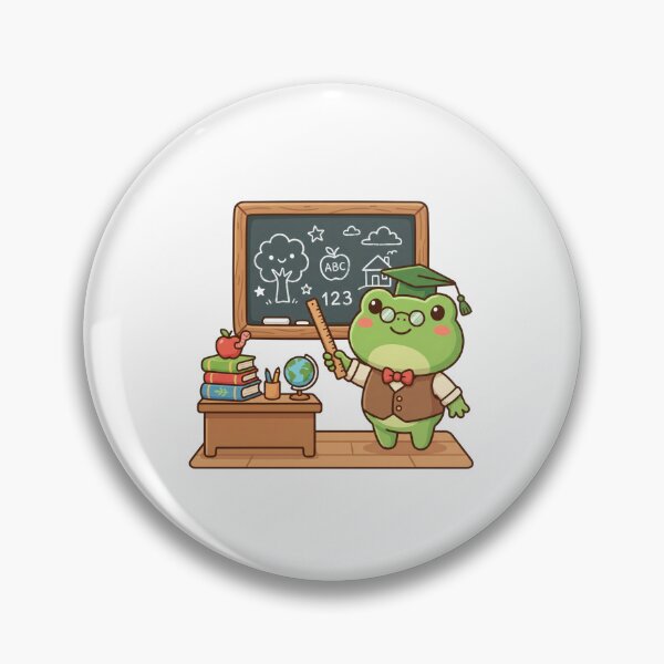 Item preview, Kawaii Teacher Frog Teaching in Classroom with Blackboard Books and Graduation Cap designed and sold by AbanoubStore.