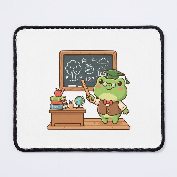 Item preview, Kawaii Teacher Frog Teaching in Classroom with Blackboard Books and Graduation Cap designed and sold by AbanoubStore.