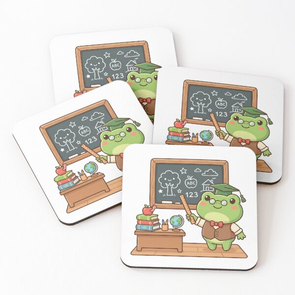 Item preview, Kawaii Teacher Frog Teaching in Classroom with Blackboard Books and Graduation Cap designed and sold by AbanoubStore.