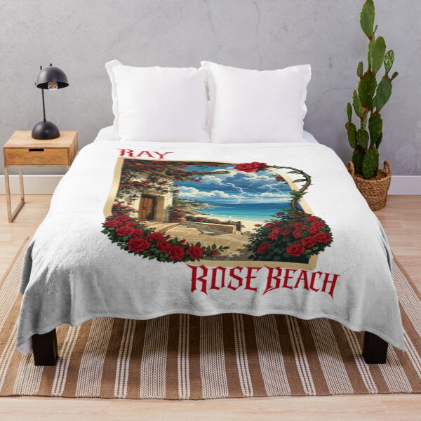 Item preview, RAY Rose Beach Coastal Paradise Art T-Shirt | Ocean View Floral Landscape Graphic Tee designed and sold by RAYapparel.