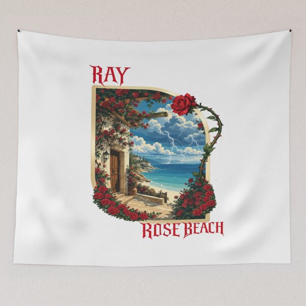Item preview, RAY Rose Beach Coastal Paradise Art T-Shirt | Ocean View Floral Landscape Graphic Tee designed and sold by RAYapparel.
