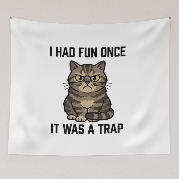 Item preview, I Had Fun Once It Was A Trap Sticker Funny Grumpy Cat AI Decal Introvert Gift designed and sold by IRON SIREN.