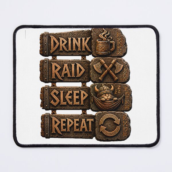 Item preview, Viking Cat Drink Raid Sleep Repeat designed and sold by Claws & Chaos.