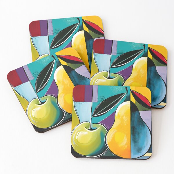 Item preview, Orchard Trio in Geometric Color - Two Pears and an Apple in Vibrant Abstract Harmony designed and sold by OlfactoART Studio.