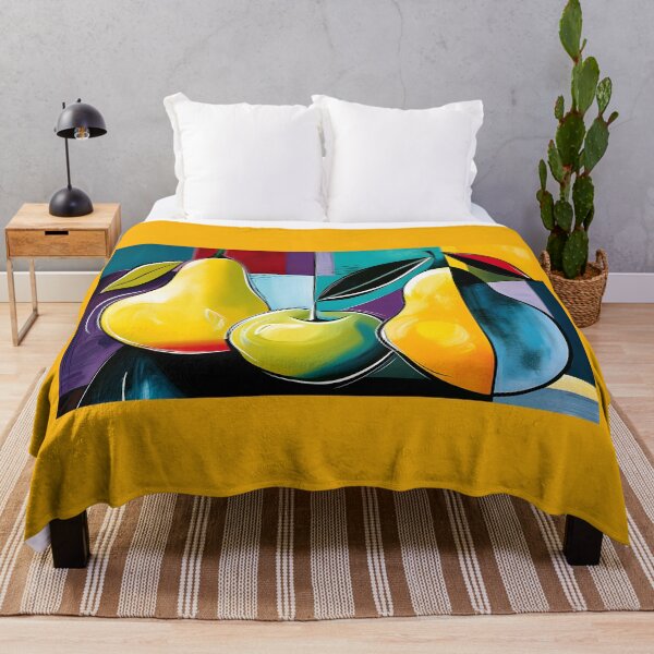 Item preview, Orchard Trio in Geometric Color - Two Pears and an Apple in Vibrant Abstract Harmony designed and sold by OlfactoART Studio.