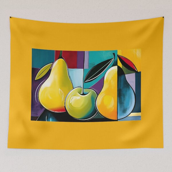 Item preview, Orchard Trio in Geometric Color - Two Pears and an Apple in Vibrant Abstract Harmony designed and sold by OlfactoART Studio.