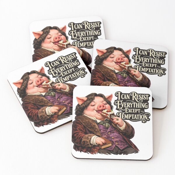 Item preview, Oscar Wilde Inspired Pig Eating Cake | I Can Resist Everything Except Temptation | Funny Literary Animal Design designed and sold by Donsean22.