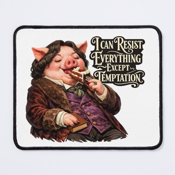 Item preview, Oscar Wilde Inspired Pig Eating Cake | I Can Resist Everything Except Temptation | Funny Literary Animal Design designed and sold by Donsean22.